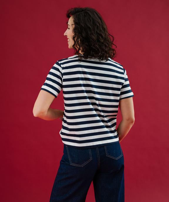 Tee-shirt manches courtes à rayures avec coeur brodé femme vue3 - GEMO(FEMME PAP) - GEMO