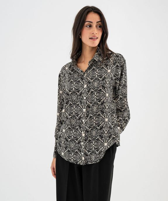 Chemise manches longues en satin imprimé femme vue4 - GEMO(FEMME PAP) - GEMO