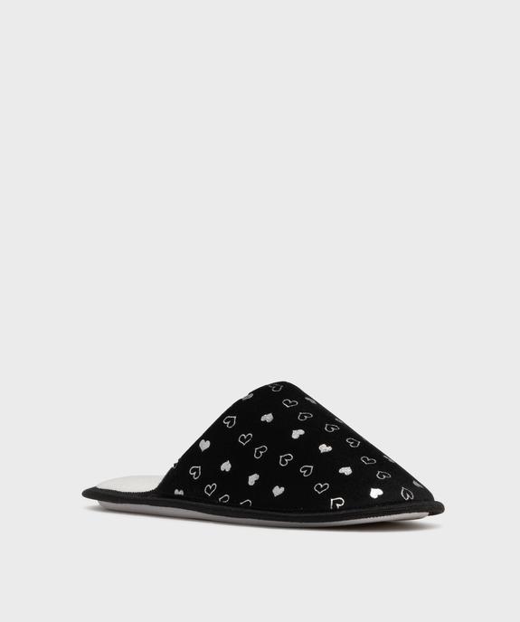 Chaussons mules en velours à motif cœurs brillants femme vue2 - GEMO 4G FEMME - GEMO