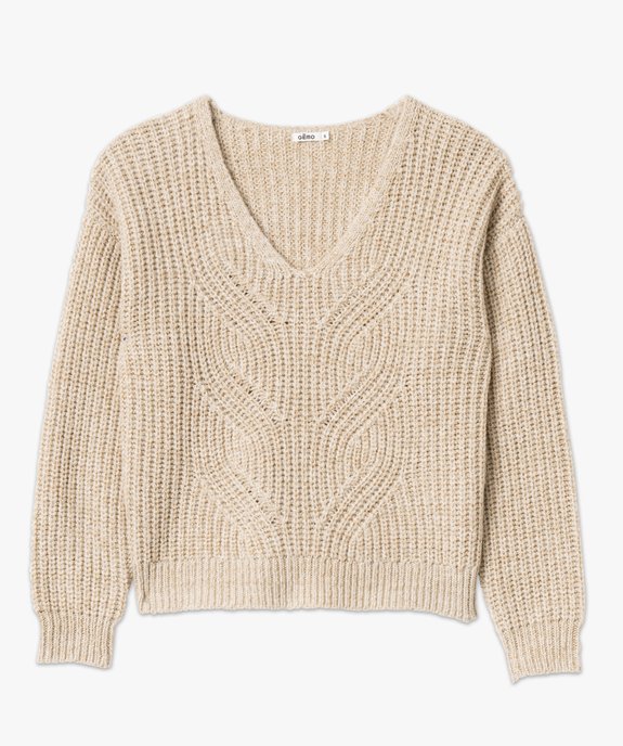 Pull à col V en maille ajourée à paillettes femme  vue4 - GEMO(FEMME PAP) - GEMO