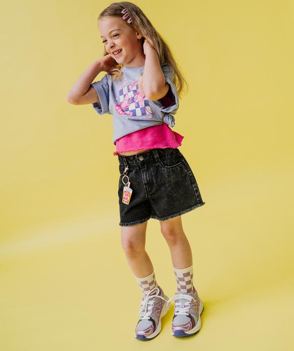 Tee-shirt manches courtes en jersey de coton à motif fille vue1 - GEMO 4G FILLE - GEMO