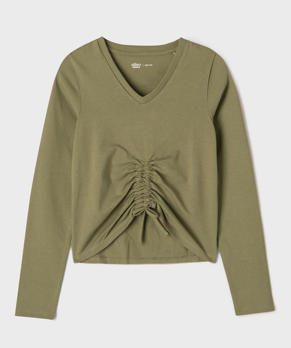 Tee-shirt manches longues coupe courte avec devant froncé fille vue1 - GEMO 4G FILLE - GEMO