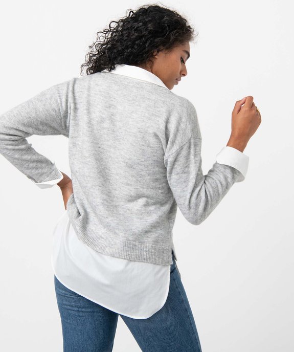 Pull femme avec col chemise effet 2 en 1 vue3 - GEMO(FEMME PAP) - GEMO
