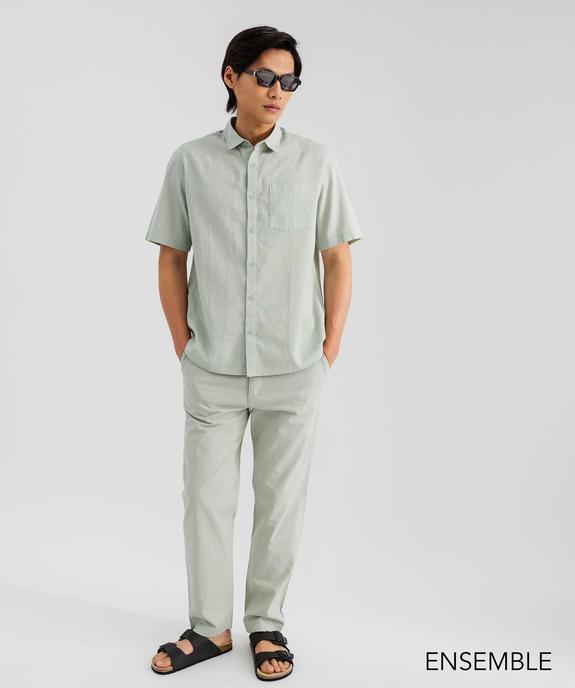 Ensemble chemise manches courtes et pantalon en lin vert clair pour homme - GEMO