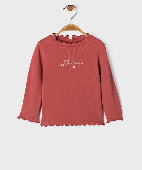 Tee-shirt manches longues à motif brodé et finitions froncées bébé fille vue1 - GEMO 4G BEBE - GEMO