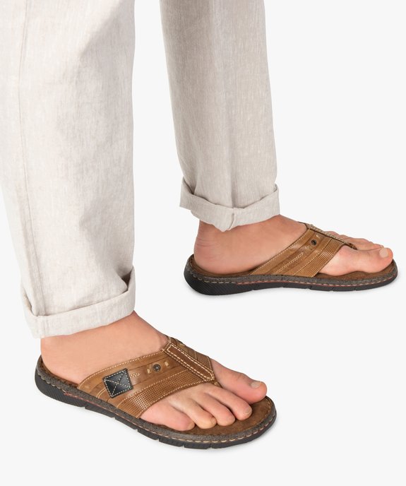 Sandales homme à entredoigt avec dessus en cuir vue1 - GEMO (CASUAL) - GEMO