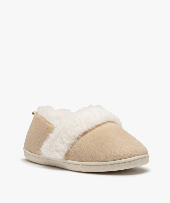 Chaussons femme fourrés dessus en suédine unie vue2 - GEMO(HOMWR FEM) - GEMO