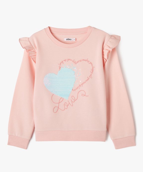 Sweat loose à manches volantées et touches pailletées fille vue1 - GEMO (ENFANT) - GEMO