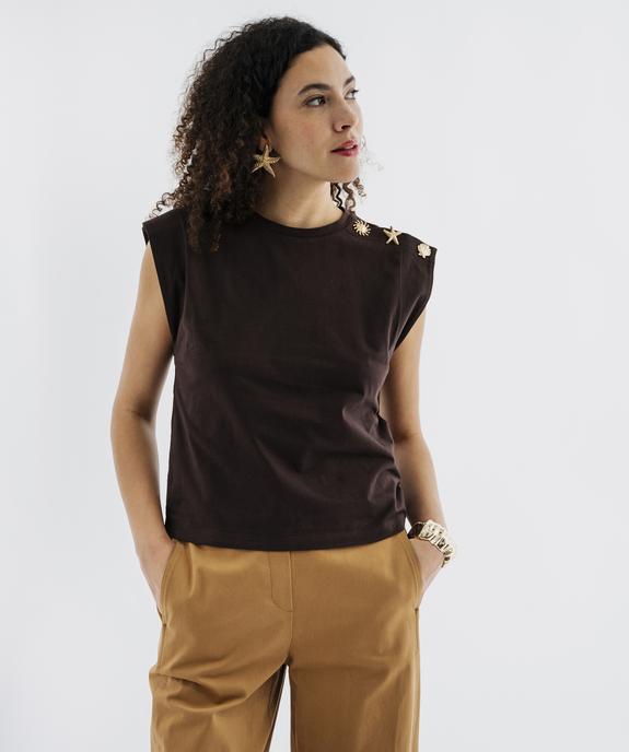 Tee-shirt sans manches avec boutons fantaisie sur l’épaule femme vue1 - GEMO 4G FEMME - GEMO