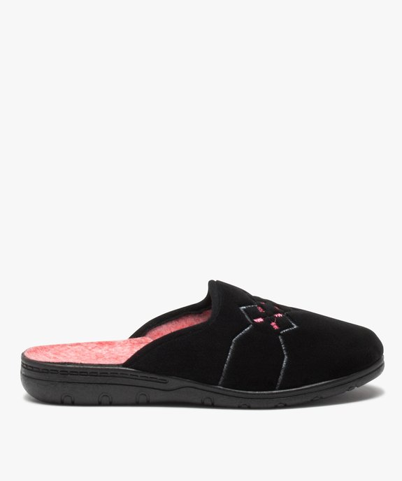 Chaussons femme forme mule avec dessus brodé vue1 - GEMO 4G FEMME - GEMO