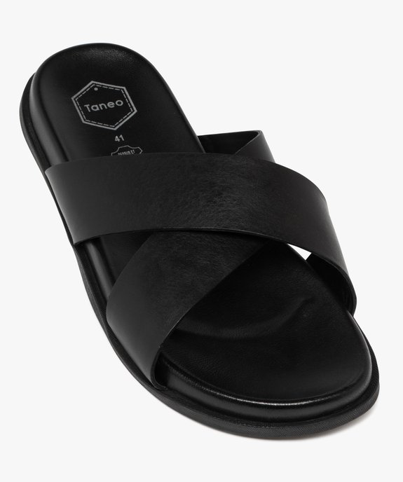 Mules homme unies à brides larges croisées dessus en cuir - Taneo vue5 - TANEO - GEMO
