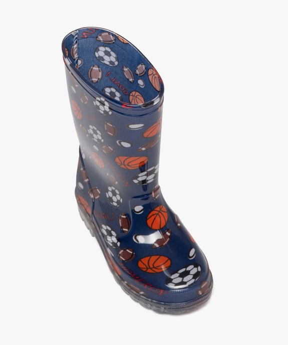 Bottes de pluie garçon motifs sport à semelle crantée transparente vue11 - BUGGY - GEMO