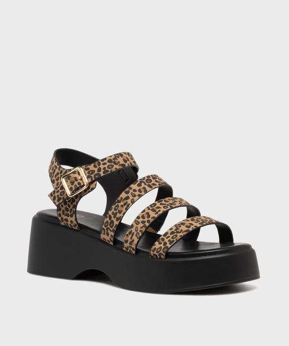 Sandales multibrides à semelle plateforme imprimé léopard femme vue2 - 5 MILES - GEMO