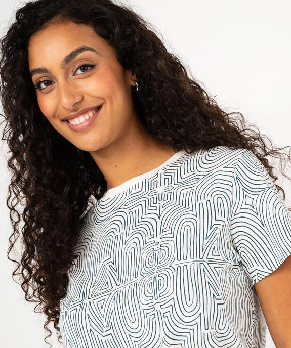 Tee-shirt manches courtes en coton imprimé femme vue2 - GEMO(FEMME PAP) - GEMO