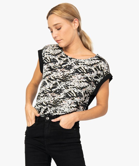 Tee-shirt femme bi-matières et bicolore vue1 - GEMO(FEMME PAP) - GEMO