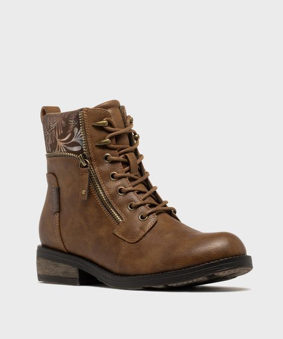 Boots femme à lacets avec col fantaisie et zip  vue9 - EMILIA ROSA - GEMO