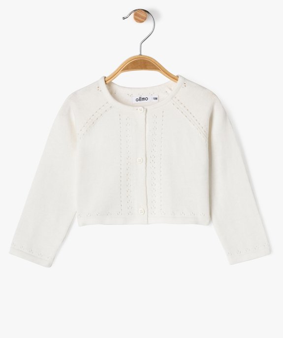 Gilet court avec détails ajourés bébé fille vue1 - GEMO(BEBE DEBT) - GEMO