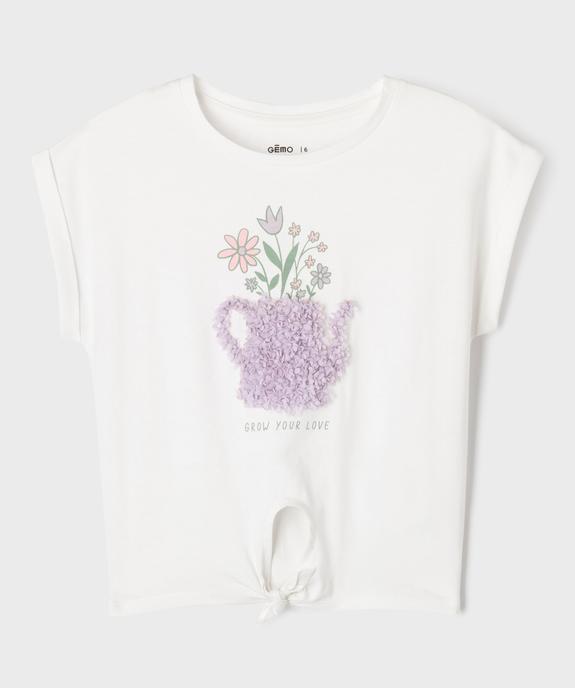 Tee-shirt manches courtes avec motif en relief et noeud fille vue1 - GEMO (ENFANT) - GEMO