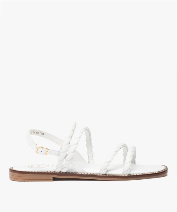 Sandales femme plates unies en cuir et à brides tressées - Taneo vue1 - TANEO - GEMO