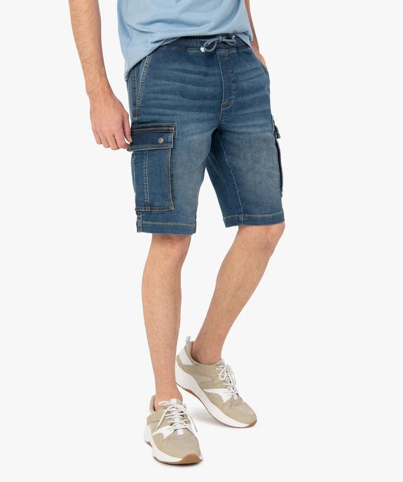 Bermuda en jean homme coupe cargo délavé éco-conçu vue1 - GEMO (HOMME) - GEMO