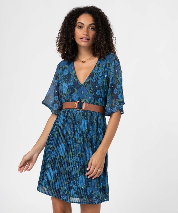 Robe femme imprimée à manches courtes et ceinture vue1 - GEMO(FEMME PAP) - GEMO