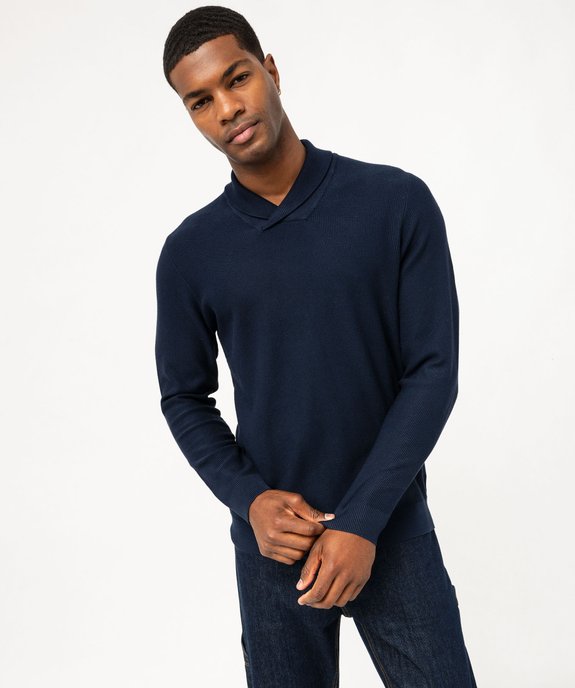 Pull col châle en fine maille côtelée homme vue4 - GEMO 4G HOMME - GEMO