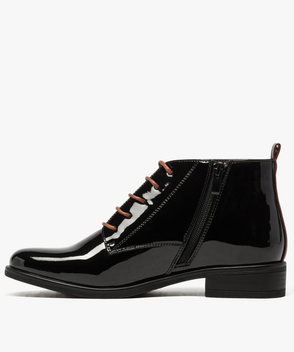 Boots femme vernies à lacet et contrefort contrastés vue3 - GEMO (CASUAL) - GEMO