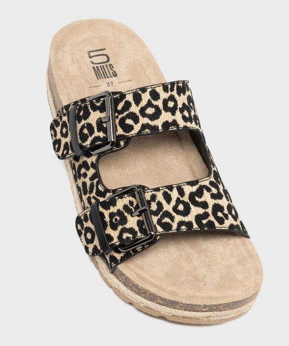 Mules double bride en textile à motif léopard avec semelle plateforme femme - 5 Miles vue5 - 5 MILES - GEMO