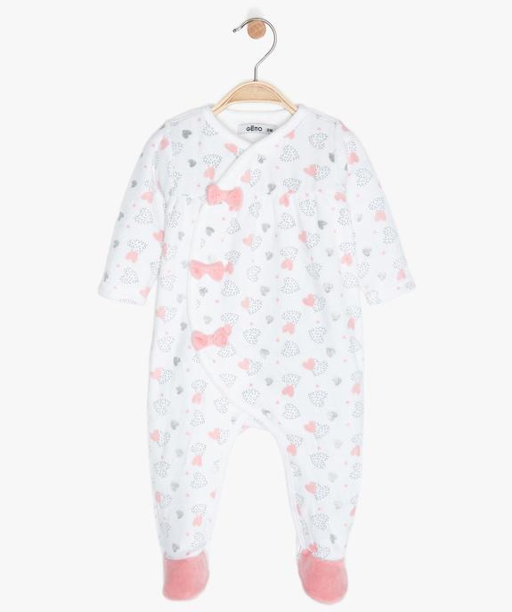 Pyjama bébé fille en velours avec nœuds et paillettes vue1 - GEMO(BB COUCHE) - GEMO