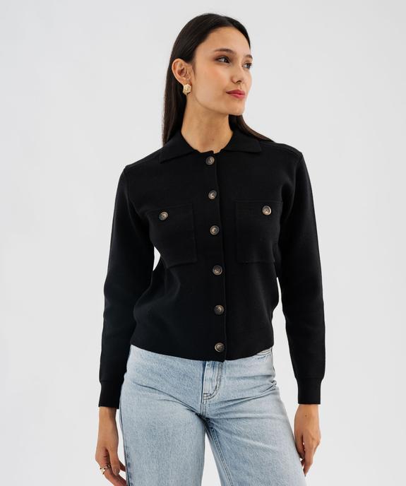 Cardigan à col polo avec poches poitrine femme vue1 - GEMO 4G FEMME - GEMO