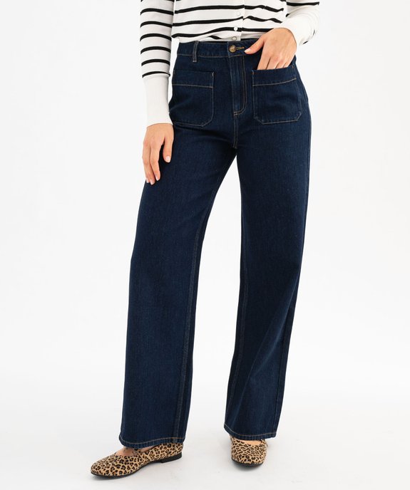 Jean wide leg en coton à poches plaquées femme vue1 - GEMO 4G FEMME - GEMO