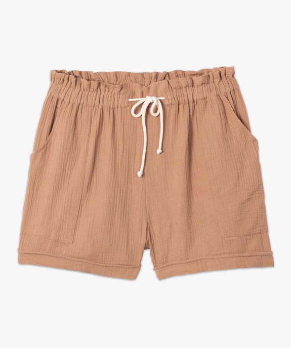 Short femme grande taille en gaze de coton à taille élastiquée vue4 - GEMO (G TAILLE) - GEMO