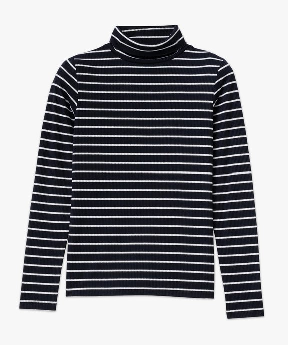 Tee-shirt manches longues à col roulé en maille côtelée rayée femme vue4 - GEMO 4G FEMME - GEMO