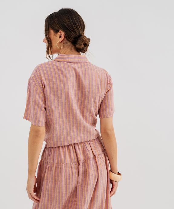 Chemise manches courtes coupe courte en coton et viscose femme  vue3 - GEMO(FEMME PAP) - GEMO