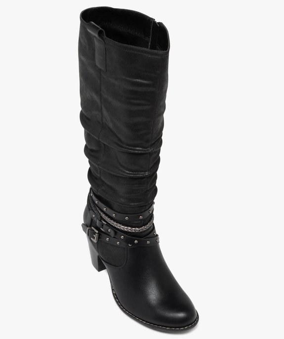 Bottes femme à talon carré et tige plissée avec brides fantaisie vue5 - GEMO(URBAIN) - GEMO