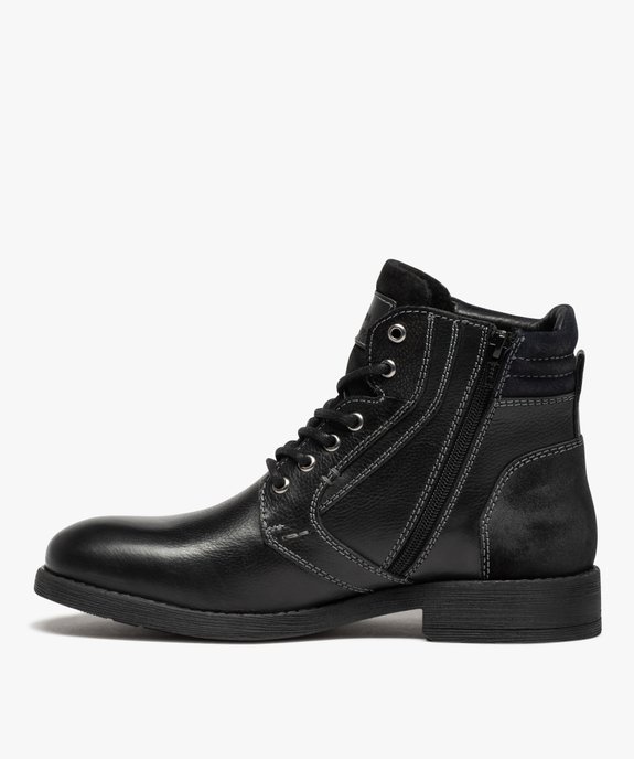 Boots homme dessus cuir uni détails métalliques - Taneo vue3 - TANEO - GEMO
