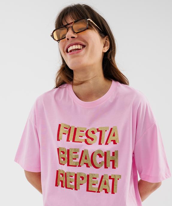 Tee-shirt manches courtes en jersey de coton imprimé femme vue2 - GEMO(FEMME PAP) - GEMO