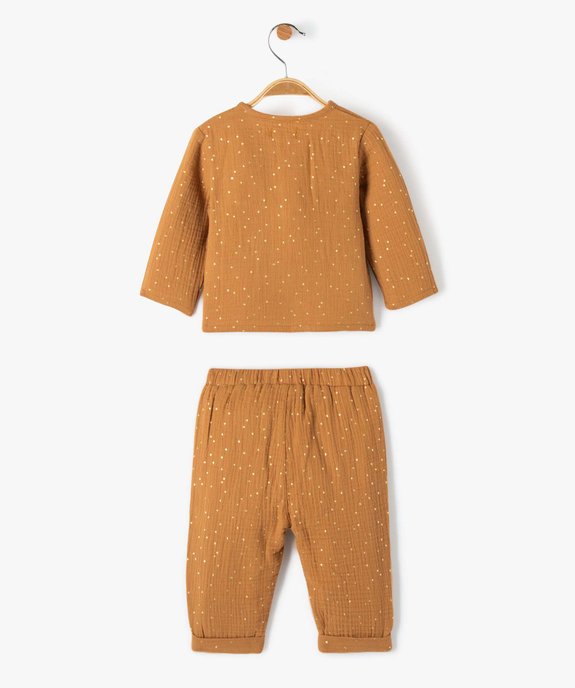 Ensemble bébé 2 pièces : cache-cœur + pantalon en double gaze à pois dorés vue3 - GEMO(BB COUCHE) - GEMO