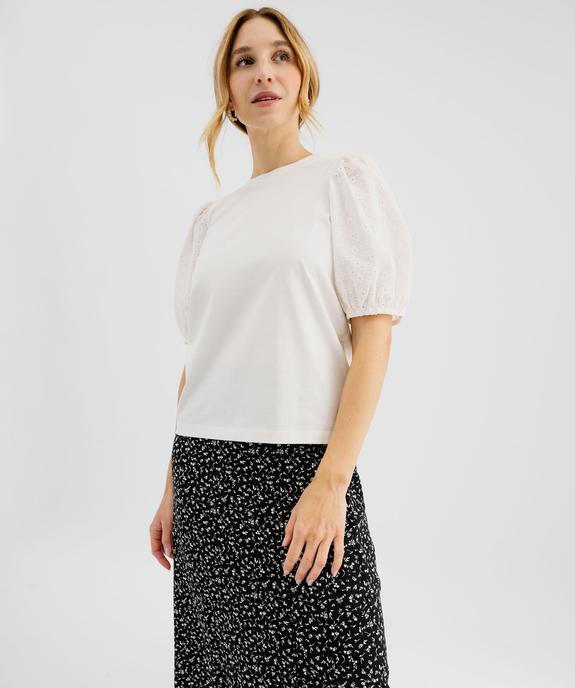 Tee-shirt manches courtes en broderie anglaise femme vue1 - GEMO 4G FEMME - GEMO