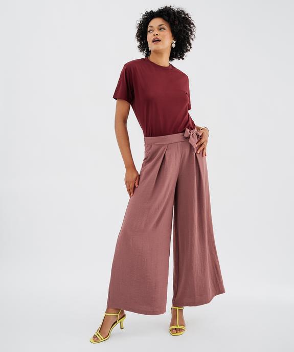 Pantalon large et fluide à taille élastiquée et liens à nouer femme vue4 - GEMO 4G FEMME - GEMO