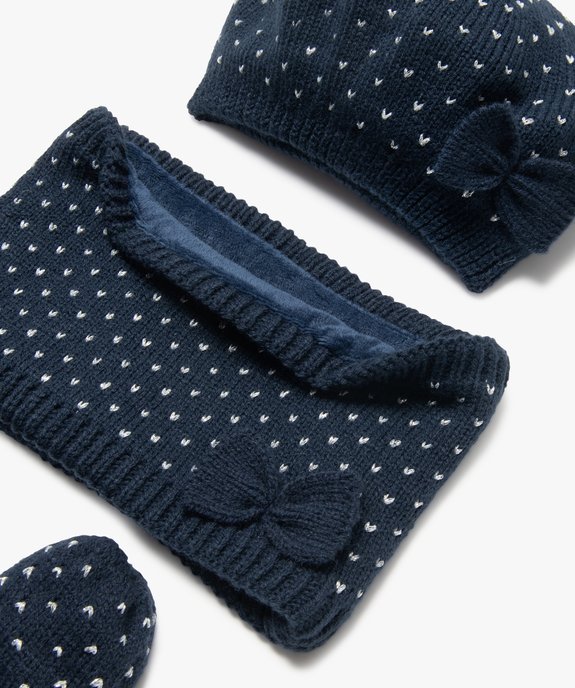 Ensemble 3 pièces bébé fille : bonnet + tour de cou + moufles vue2 - GEMO(BEBE DEBT) - GEMO