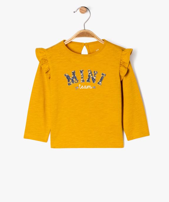 Tee-shirt manches longues brodé à manches volantées bébé fille vue1 - GEMO(BEBE DEBT) - GEMO