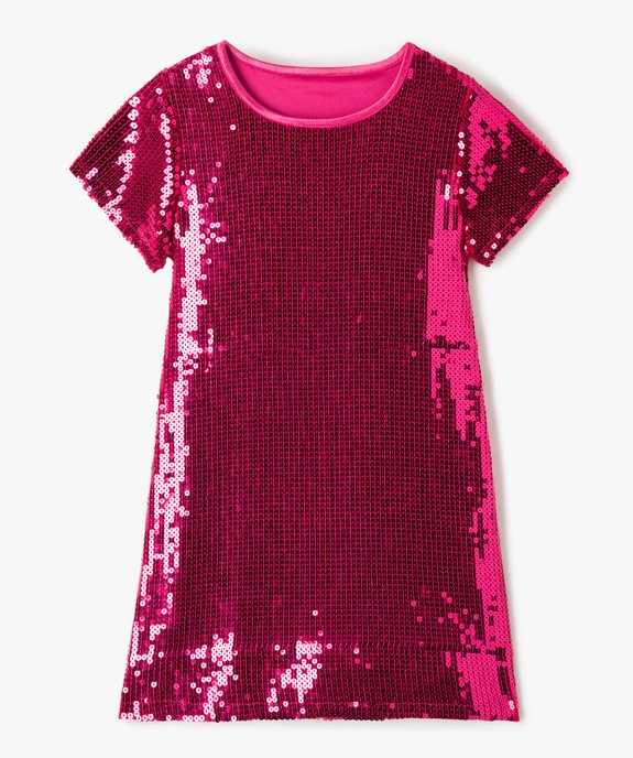 Robe fille à manches courtes avec sequins brodés vue1 - GEMO (ENFANT) - GEMO