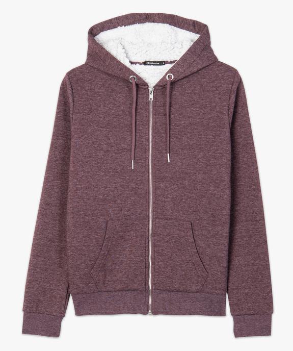 Sweat femme à capuche doublé sherpa et zippé sur l'avant vue4 - FOLLOW ME - GEMO