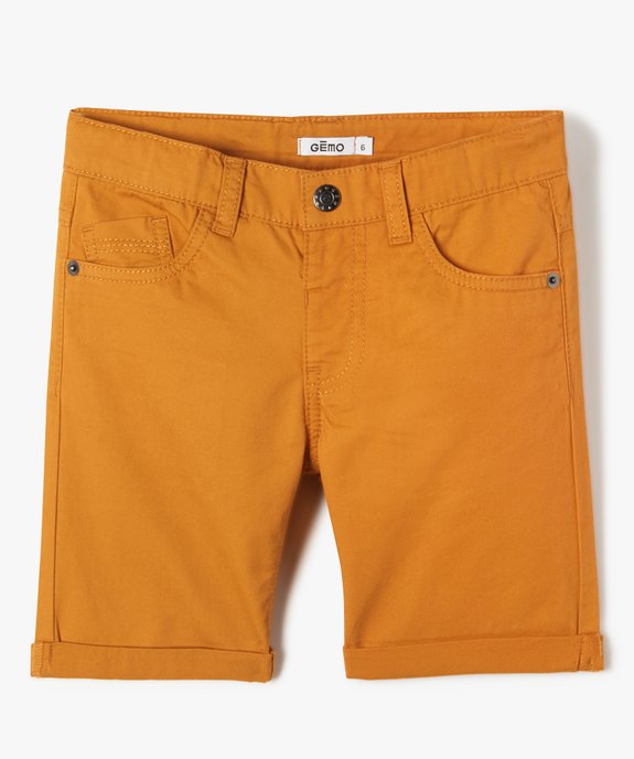 Bermuda garçon en coton twill uni à revers vue1 - GEMO 4G GARCON - GEMO