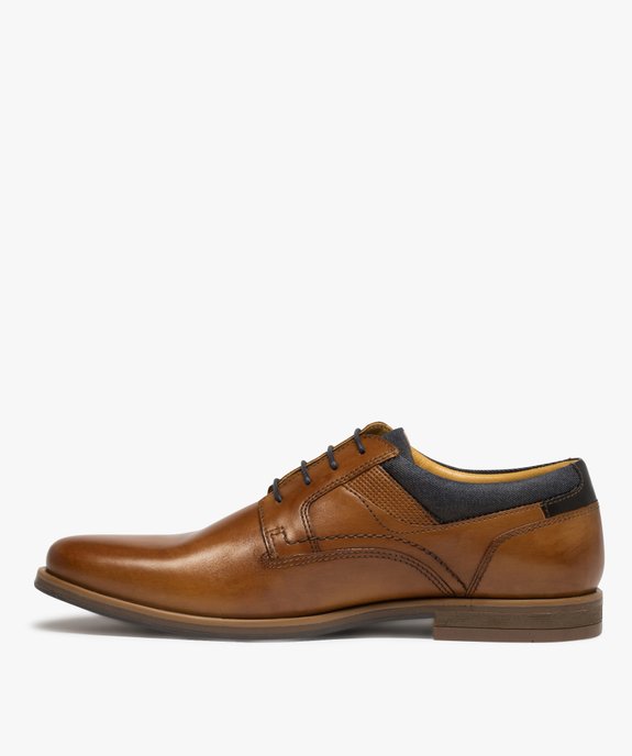 Derbies homme dessus cuir détails denim – Taneo vue3 - TANEO - GEMO