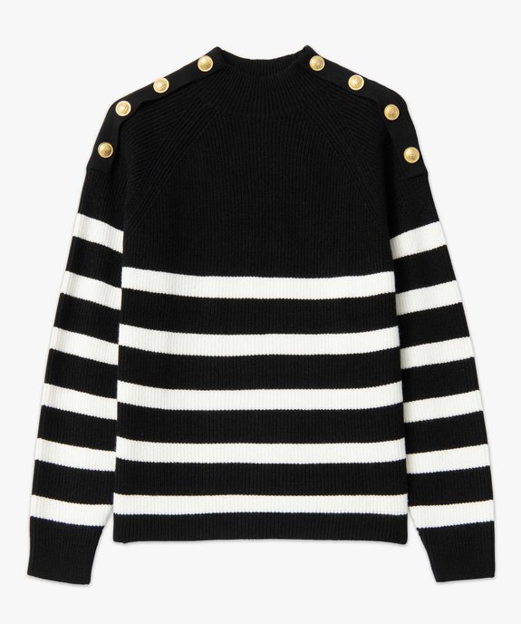 Pull femme rayé avec boutons sur les épaules  vue4 - GEMO(FEMME PAP) - GEMO