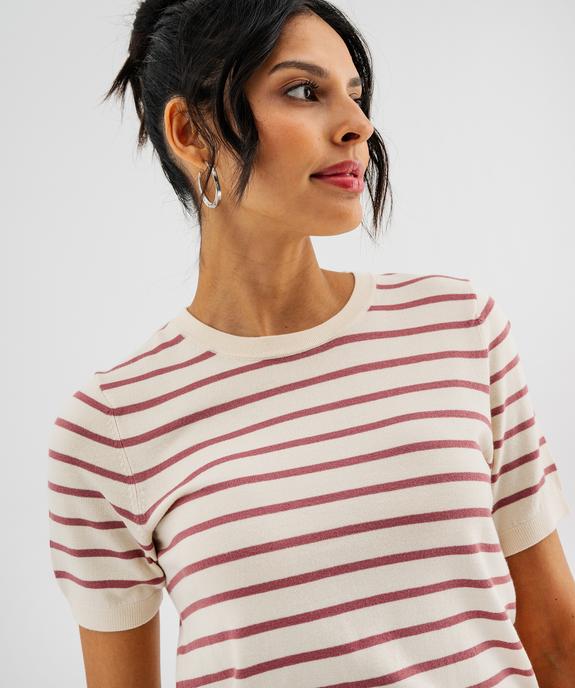 Pull manches courtes à rayures femme vue2 - GEMO 4G FEMME - GEMO
