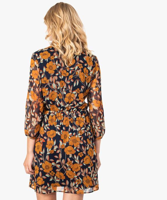 Robe fleurie à manches longues avec devant croisé vue3 - GEMO(FEMME PAP) - GEMO