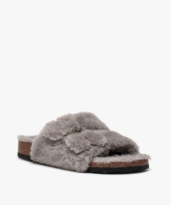 Chaussons femme mules à larges brides en textile peluche vue2 - GEMO(HOMWR FEM) - GEMO